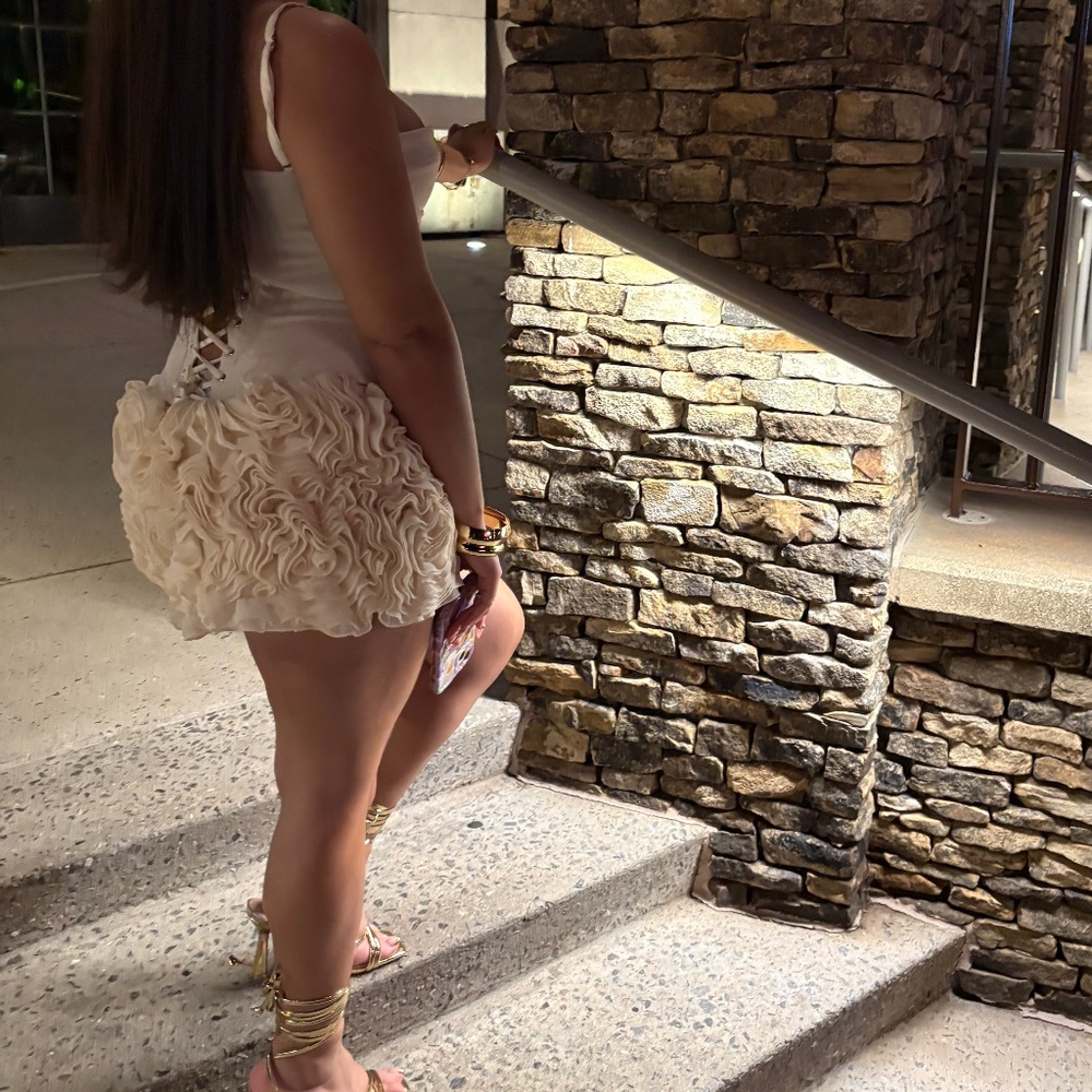 naked wardrobe Cream Ruffle Mini Skirt